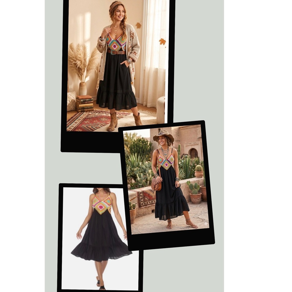 Raviya Crochet Lace Midi Dress Womens S Boho Smocked Festival